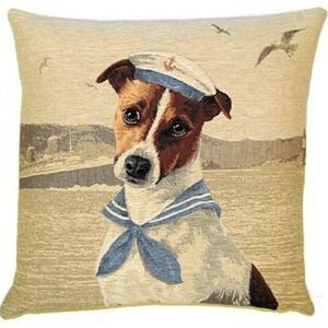 Jack Russell Terrier Dog Sailor, federa per cuscino in tessuto jacquard BELGA rifinita a mano, 46 cm x 46 cm, 18" x 18", 1751C