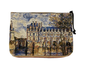Chateau de Chenonceau, Hand Finished BELGIAN TAPESTRY LARGE Trousse Purse Pouch Toiletry Cosmetic Bag 23CM X 16CM, with zip