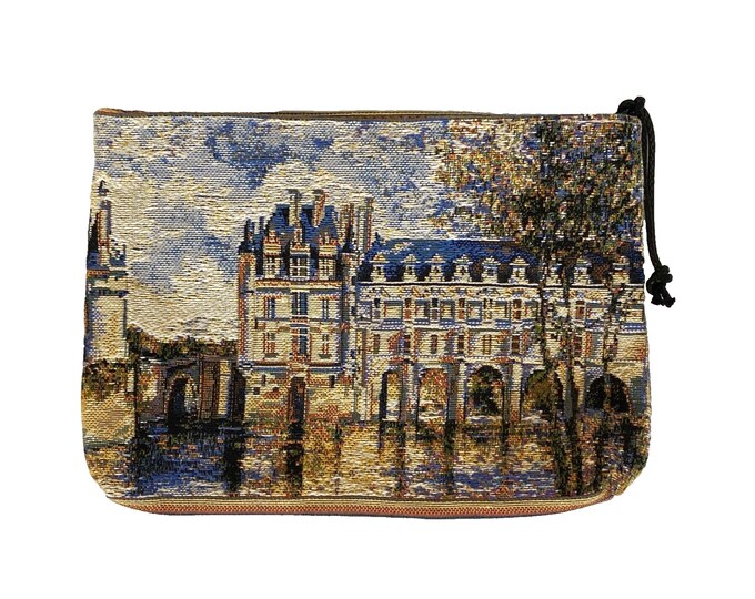 Chateau de Chenonceau, Hand Finished BELGIAN TAPESTRY LARGE Trousse Purse Pouch Toiletry Cosmetic Bag 23CM X 16CM, with zip