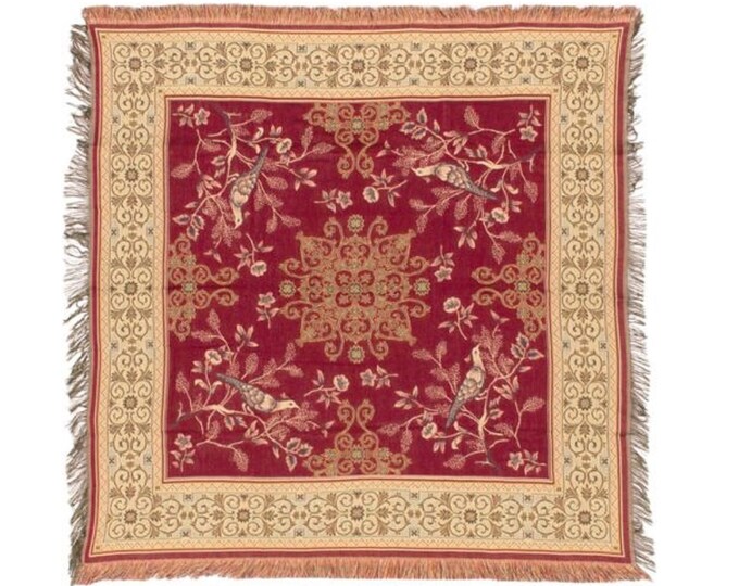 BELGIAN Jacquard Woven 150cm x 150cm "PEKIN" TAPESTRY Table Throw Bed Spread Occasional Cover with Tassels