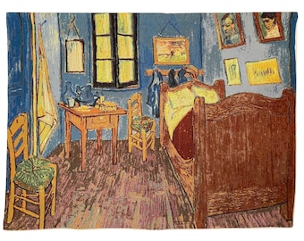 Vincent Van GOGH Bedroom in Arles 70cm x 46cm 27.5" x 18" Belgian Jacquard Woven Hand Finished Lined Tapestry Wall Hanging + Rod Sleeve