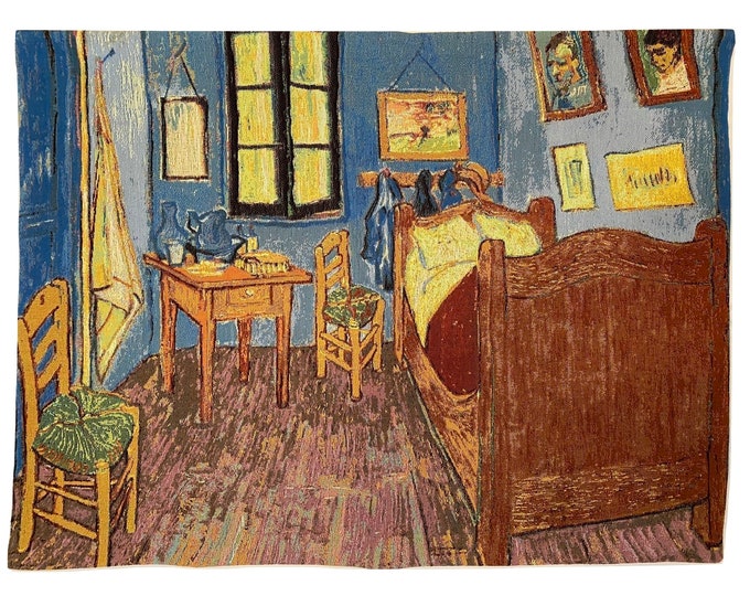 Vincent Van GOGH Bedroom in Arles 70cm x 46cm 27.5" x 18" Belgian Jacquard Woven Hand Finished Lined Tapestry Wall Hanging + Rod Sleeve