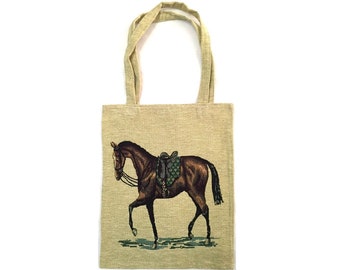 Horse Equestrian Cheval FRENCH TAPESTRY Woven Hand Finished Tote Shoulder Bag Handbag with Matching Tapestry Straps / Handles