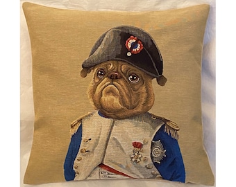 NAPOLEON Bonaparte Bulldog Anthropomorphic Dog Belgium BELGIAN Jacquard WOVEN Hand Finished Tapestry Pillow Cushion Cover 47cm, 18" With Zip