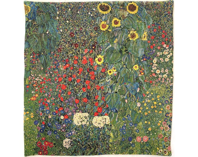 Gustav KLIMT Country Garden BELGIAN Belgium Jacquard WOVEN Hand Finished Tapestry Wall Hanging 36.6" x 38.6", 93cm x 98cm Lined + Rod Sleeve
