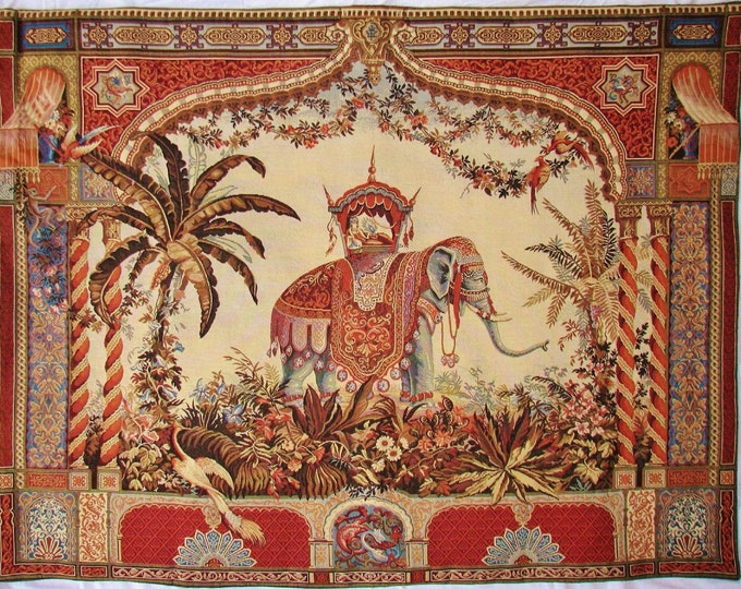 Utterly Stunning Quality Belgian Jacquard Woven Hand Finished Oriental Style Tapestry Wall Hanging "THE ELEPHANT", 54" X 69" 137cm x 175cm