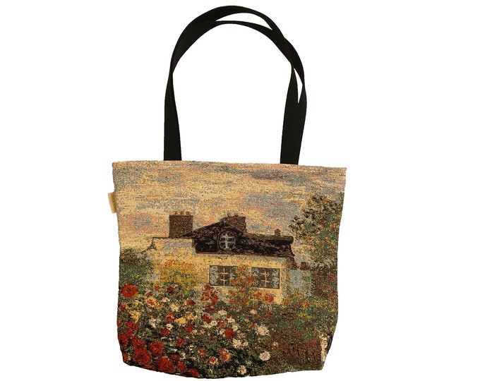 MONET'S HOUSE Maison Monet, BELGIAN Tapestry Woven Hand Finished Large Tote Shoulder Bag Handbag, Size 44cm x 40cm 17" x 16" Excl Handles