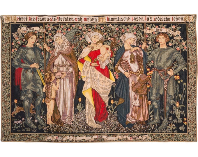 Marianne Stokes Ehret die Frauen Honour the Women 57" X 36" 145cm x 92" BELGIAN Woven Hand Finished TAPESTRY Wall Hanging lined + rod sleeve