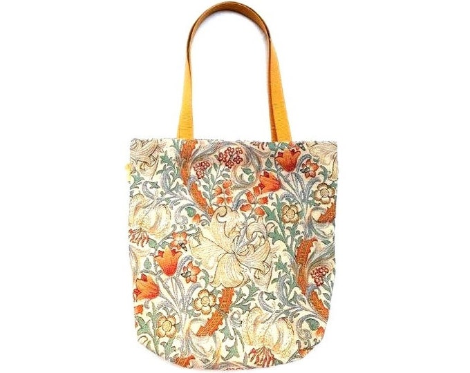 BELGIAN Tapestry Woven Hand Finished Large Tote Shoulder Bag Handbag, WM William Morris Golden Lily, 46cm x 46cm 18" x 18" Excluding Handles