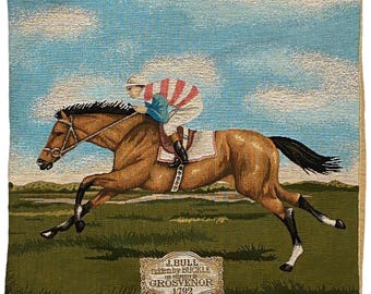 Horse Racing Jockey BELGIAN Belgium Jacquard Woven Hand Finished Tapestry Pillow Cushion Cover With Zip, 46cm x 46cm 18" x 18", 3035
