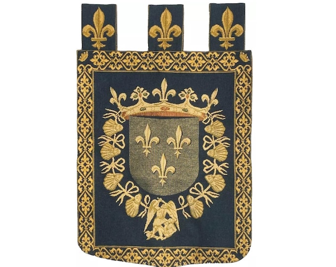 BLOIS Lys/Lily Coat of Arms BELGIAN Belgium jacquard woven tapestry wall hanging, fully lined with hanging loops, 27" x 18" / 69cm x 46cm