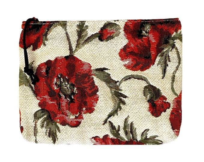 Red Poppies, Hand Finished BELGIAN TAPESTRY LARGE Trousse Purse Pouch Toiletry Cosmetic Bag 23CM X 16CM, with zip
