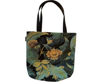 BELGIAN Tapestry Jacquard Woven Hand Finished Heavy Duty Tote Shoulder Bag Handbag, Forest With Flowers, 46cm x 46cm, 79cm Incl. Handles