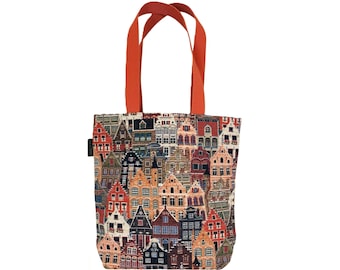 Brugge Huizen Bruges Houses BELGIAN Tapestry Woven Hand Finished Tote Shoulder Bag Handbag, Size 38cm x 34cm, 15" x 13.5"