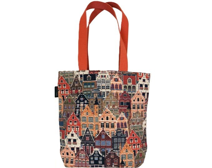 Brugge Huizen Bruges Houses BELGIAN Tapestry Woven Hand Finished Tote Shoulder Bag Handbag, Size 38cm x 34cm, 15" x 13.5"