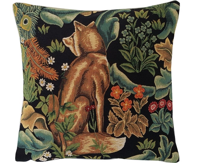 William Morris Design Black Forest Wolf Belgian JACQUARD WOVEN in BELGIUM Hand Finished Tapestry Pillow Cushion Cover 47cm, 18.5", With Zip