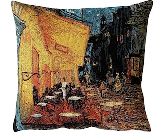 Vincent VAN GOGH Café Terrace at Night Belgian Jacquard Woven Hand Finished 45cm x 45cm, 18" x 18" TAPESTRY Pillow Cushion Cover With Zip