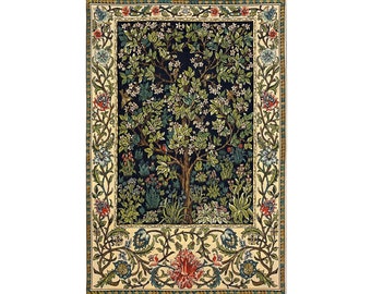 William MORRIS Tree of Life BELGIAN Jacquard WOVEN Hand Finished & Lined Tapestry Wall Hanging with Rod Sleeve, 28" x 36" /  71cm x 106cm