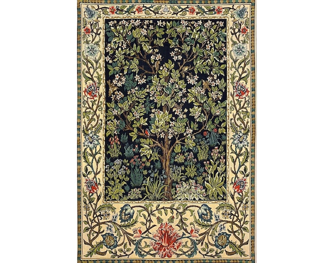 William MORRIS Tree of Life BELGIAN Jacquard WOVEN Hand Finished & Lined Tapestry Wall Hanging with Rod Sleeve, 28" x 36" /  71cm x 106cm