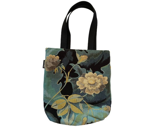 BELGIAN Tapestry Jacquard Woven Hand Finished Heavy Duty Tote Shoulder Bag Handbag, Forest With Flowers, 34cm x 38cm, 64cm Incl. Handles