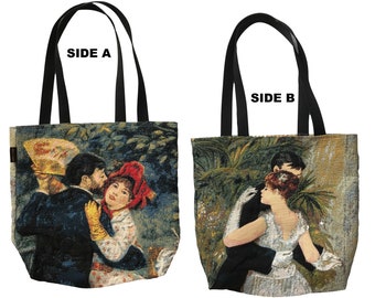 Auguste RENOIR Danse á la Ville/Campagne BELGIAN Tapestry Woven Hand Finished Tote Shoulder Bag Handbag, 46cm x 46cm 18" x 18" Excl. Handles