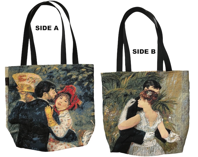 Auguste RENOIR Danse á la Ville/Campagne BELGIAN Tapestry Woven Hand Finished Tote Shoulder Bag Handbag, 46cm x 46cm 18" x 18" Excl. Handles
