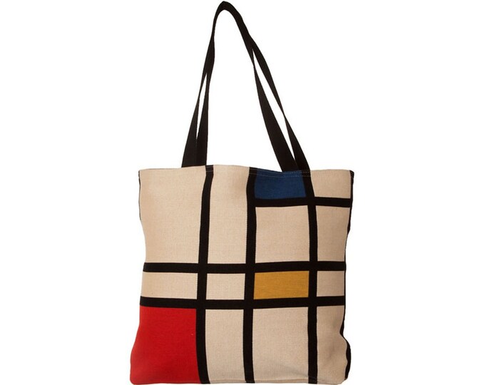 MONDRIAAN Mondrian Composition II A BELGIAN Tapestry Woven Hand Finished Large Tote Shoulder Bag, Size 46cm x 46cm 18" x 18" Excl. Handles