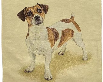 Jack Russell Dog Hand Finished Tapestry Pillow Cushion Cover, Zip, Soft Touch Velvet Cotton Reverse 44cm x 44cm 17" x 17"
