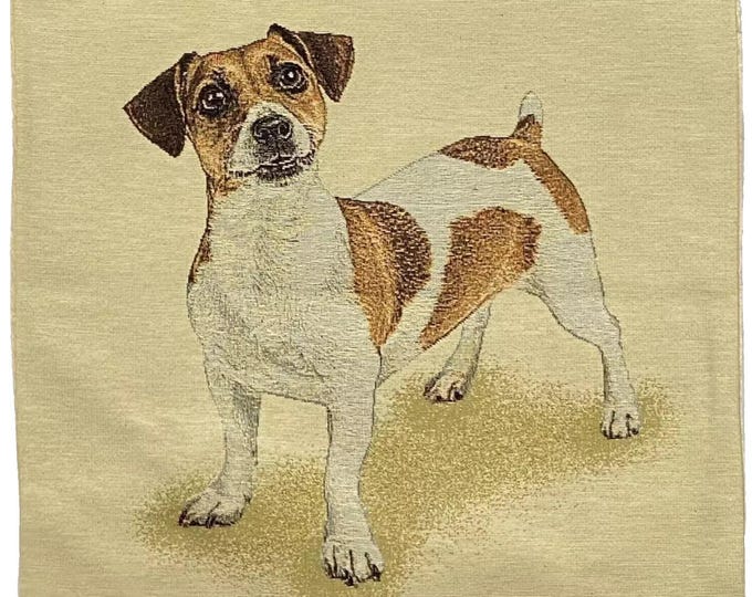 Jack Russell Dog Hand Finished Tapestry Pillow Cushion Cover, Zip, Soft Touch Velvet Cotton Reverse 44cm x 44cm 17" x 17"