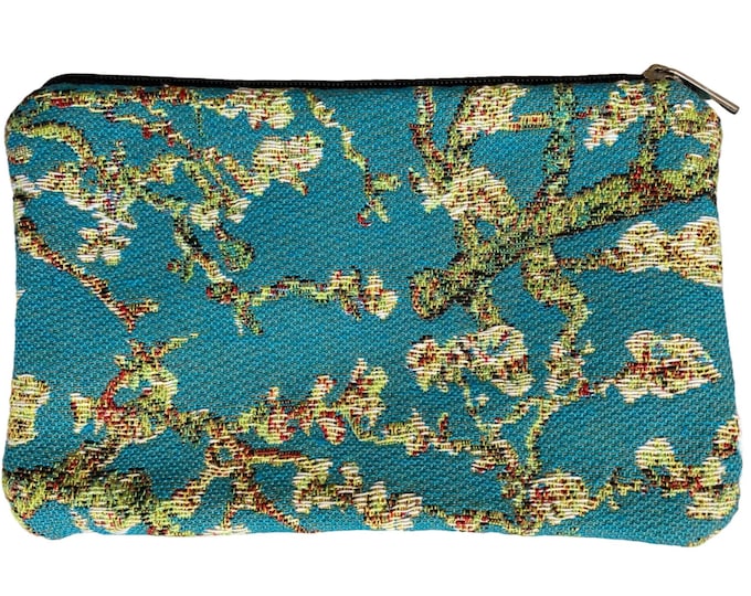Van Gogh Almond Tree Blossom Hand Finished BELGIAN TAPESTRY Purse Pouch Toiletry Cosmetics Bag 17cm x 11cm, fully lined with zip & pull