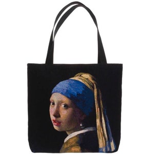 VERMEER Dziewczyna z perłą, belgijska duża torba na ramię, tkana gobelinem, ręcznie wykończona, wymiary 46 cm x 46 cm (18" x 18")