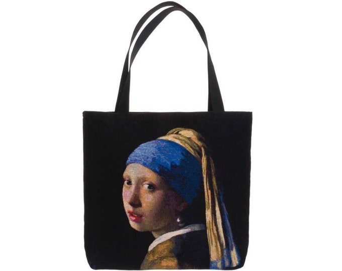 VERMEER Girl With The Pearl Earring, BELGIAN Tapestry Woven Hand Finished Large Tote Shoulder Bag Handbag, Bag Size 46cm x 46cm 18" x 18"