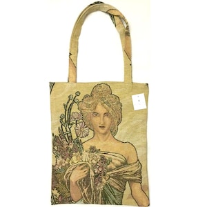 Alphonse MUCHA Jahreszeiten FRÜHLING Printemps FRANZÖSISCH Tapisserie Gewebte Hand Fertig Tote Schultertasche Handtasche mit Passenden Gobelin Straps / Griffe