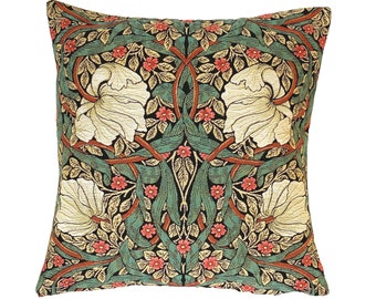 BELGIAN Jacquard WOVEN Hand Finished 47cm x 47cm 18" x 18" William MORRIS Pimpernel Design Tapestry Pillow Cushion Cover, Red/Green 625