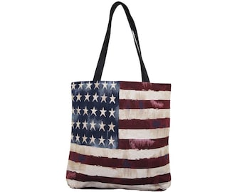 BELGIAN Tapestry Woven Hand Finished Large Tote Shoulder Bag Handbag, USA US Stars & Stripes, 46cm x 46cm 18" x 18" Excluding Handles