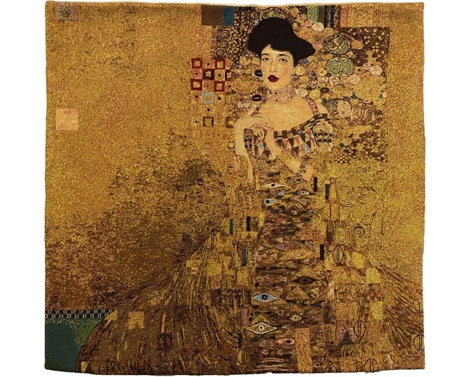 Gustav KLIMT Adele Bloche Bauer BELGIAN Jacquard WOVEN Hand Finished Tapestry Pillow Cushion Cover with Gold Lurex, 70cm x 70cm, 28" x 28"