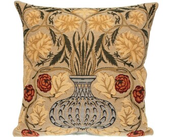 William MORRIS Rose Bowl Design BELGIAN Belgium Jacquard WOVEN Hand Finished 47cm x 47cm 18" x 18" Tapestry Pillow Cushion Cover