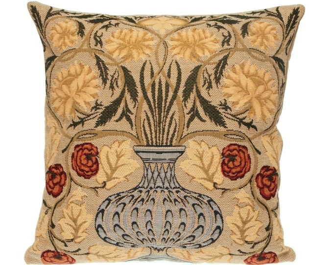 William MORRIS Rose Bowl Design BELGIAN Belgium Jacquard WOVEN Hand Finished 47cm x 47cm 18" x 18" Tapestry Pillow Cushion Cover