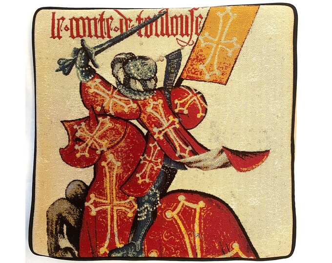 Medieval KNIGHT Le Comte de Toulouse BELGIAN Belgium Jacquard WOVEN Hand Finished Tapestry Pillow Cushion Cover, 46cm x 46cm 18" x 18"