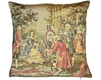 Francois Boucher Jardin Right Scene Part, BELGIAN Belgium Jacquard WOVEN Hand Finished Tapestry Pillow Cushion Cover, 33cm x 33cm 13" x 13"