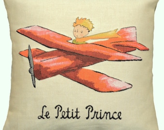 PETIT PRINCE Avion Aeroplane, BELGIAN Jacquard Woven Hand Finished Tapestry Pillow Cushion Cover, 46cm x 46cm, 18" x 18"