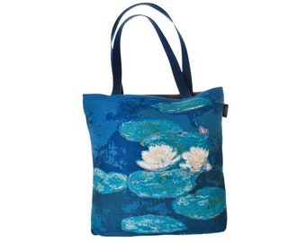 Claude MONET Nympheas Water Lilies BELGIAN Tapestry Woven Hand Finished Tote Shoulder Bag Handbag, 46cm x 46cm 18" x 18" Excl. Handles