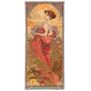 Alphonse MUCHA Seasons Été Summer, Hand Finished BELGIAN Tapestry Wall Hanging, fully lined with rod sleeve, 60&quot; x 28&quot;, 152cm x 71cm