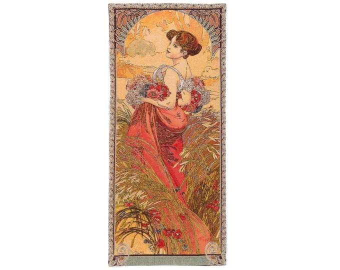 Alphonse MUCHA Seasons Été Summer, Hand Finished BELGIAN Tapestry Wall Hanging, fully lined with rod sleeve, 60" x 28", 152cm x 71cm