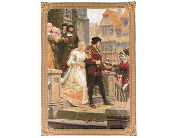 Call to Arms by Edmund Leighton, Belgium BELGIAN jacquard woven tapestry wall hanging, lined with rod sleeve, 39.3" x 27.5" / 100cm x 70cm