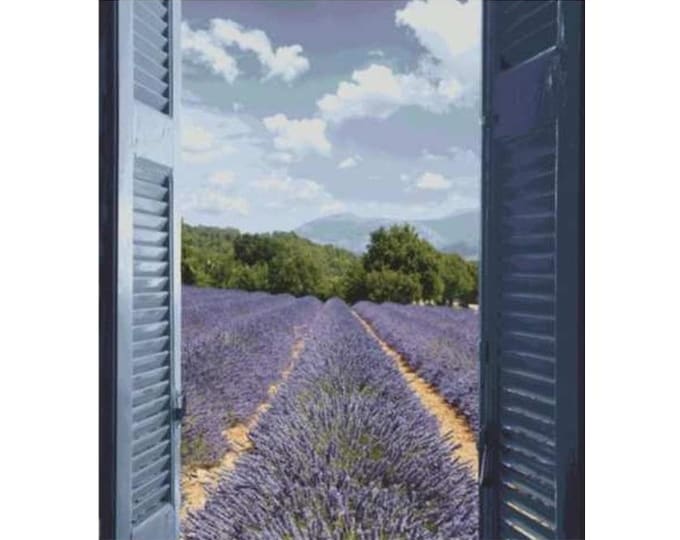 Lavender Field Scene Large Hand Finished TAPESTRY Wall Hanging with hanging rod sleeve, 60" x 56" / 152cm x 142cm