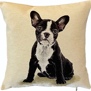 Frenchie French Bulldog Dog Hand Finished Tapestry Pillow Cushion Cover, Zip, Soft Touch Velvet Cotton Reverse 44cm x 44cm 17&quot; x 17&quot;