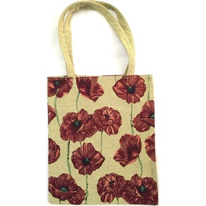 POPPIES Pavots Pattern FRENCH TAPESTRY Woven Hand Finished Tote Shoulder Bag Handbag with Matching Tapestry Straps / Handles