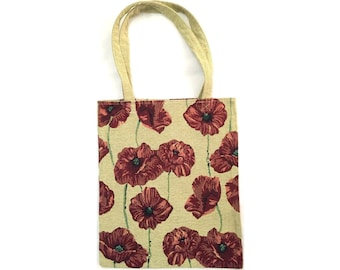 POPPIES Pavots Pattern FRENCH TAPESTRY Woven Hand Finished Tote Shoulder Bag Handbag with Matching Tapestry Straps / Handles