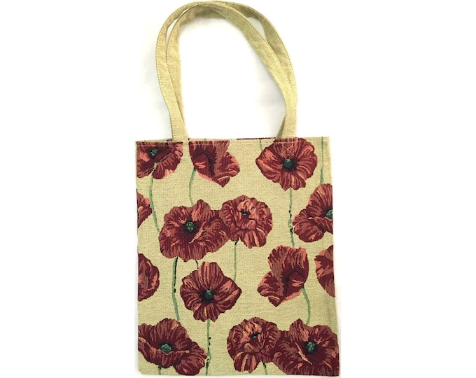 POPPIES Pavots Pattern FRENCH TAPESTRY Woven Hand Finished Tote Shoulder Bag Handbag with Matching Tapestry Straps / Handles